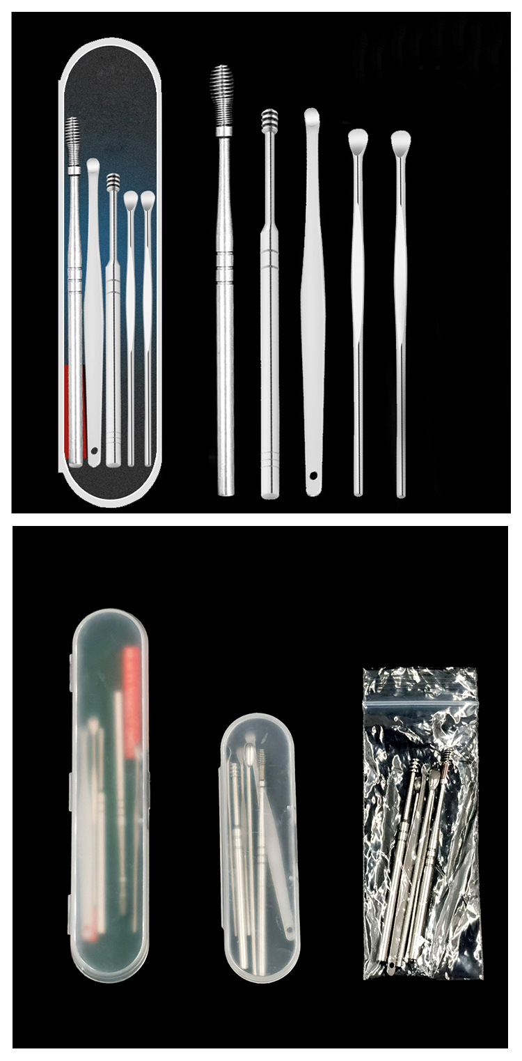 Stainless Steel Ear Pick 6-Piece Ear Spoon 5-Piece Set Earpick Spiral Spring Ear Spoon Set Ear Picking Tools Stainless Steel Ear Pick 6-Piece Ear Spoon 5-Piece Set Earpick Spiral Spring Ear Spoon Set Ear Picking Tools