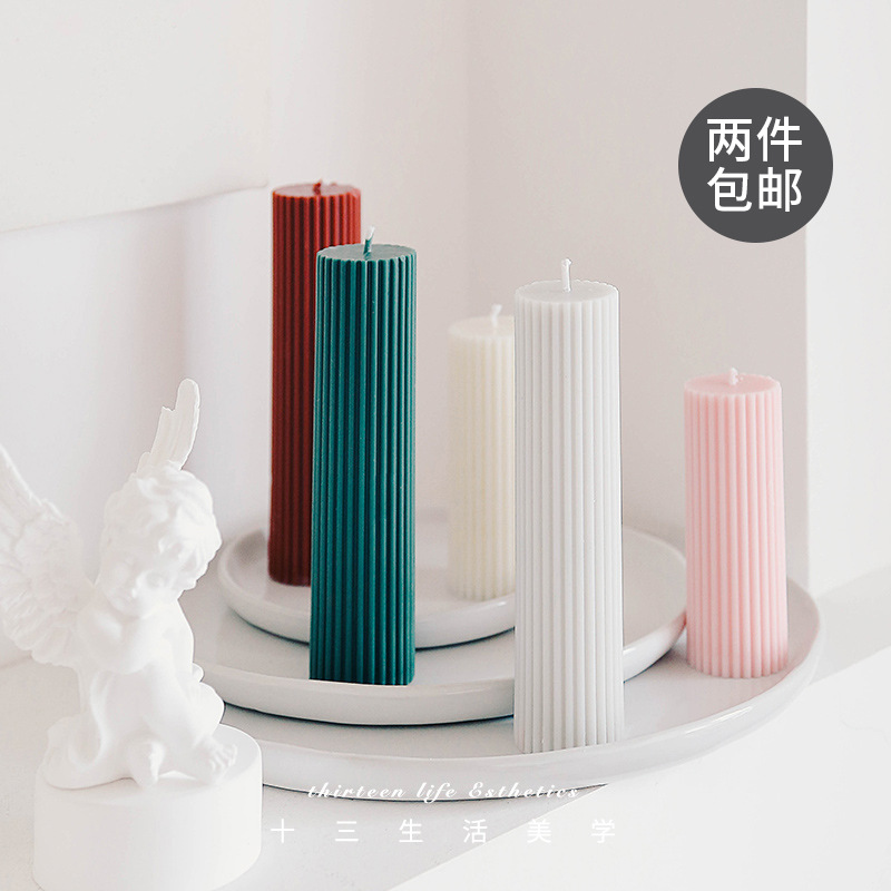 INS Nordic Aromatherapy Candle Home Indoor Fragrance Bedroom Living Room Creative Home Candle Striped Columnar Candle