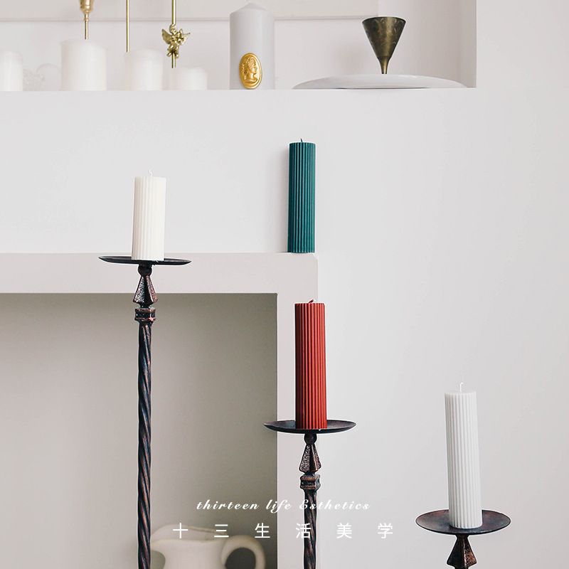INS Nordic Aromatherapy Candle Home Indoor Fragrance Bedroom Living Room Creative Home Candle Striped Columnar Candle