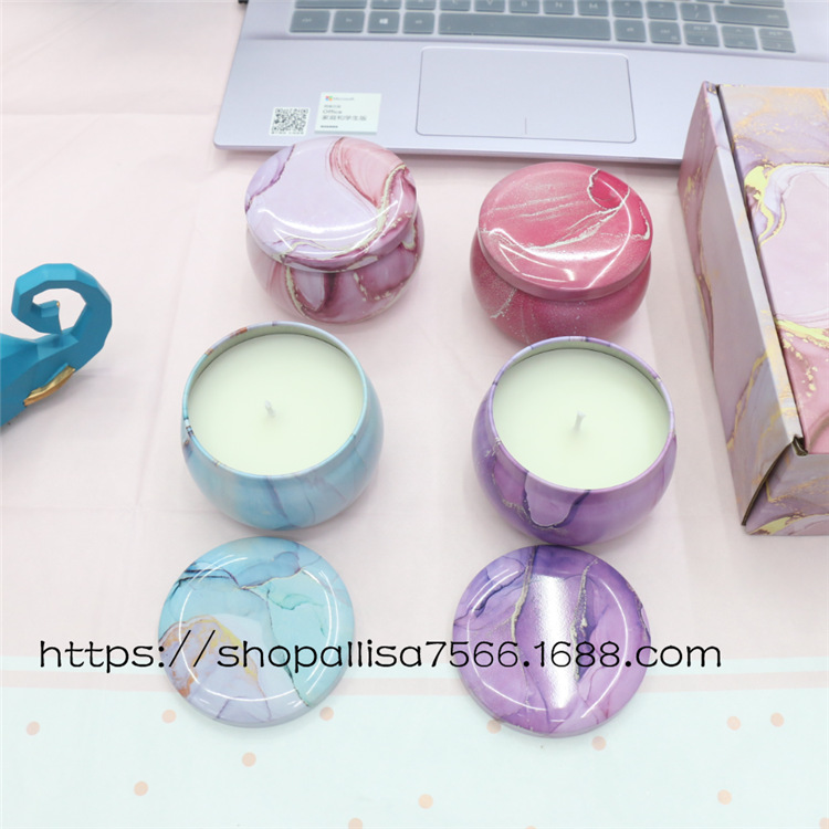 Factory Direct Sales Creative round Iron Can Aromatherapy Candle Handmade Plant Wax Room Fragrance for European and American Festivals