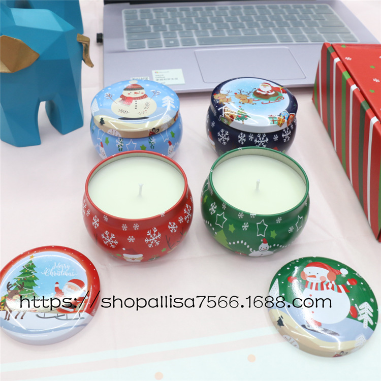Christmas Creative round Iron Can Aromatherapy Candle Handmade Plant Wax Room Fragrance European and American Export Festival Exclusive