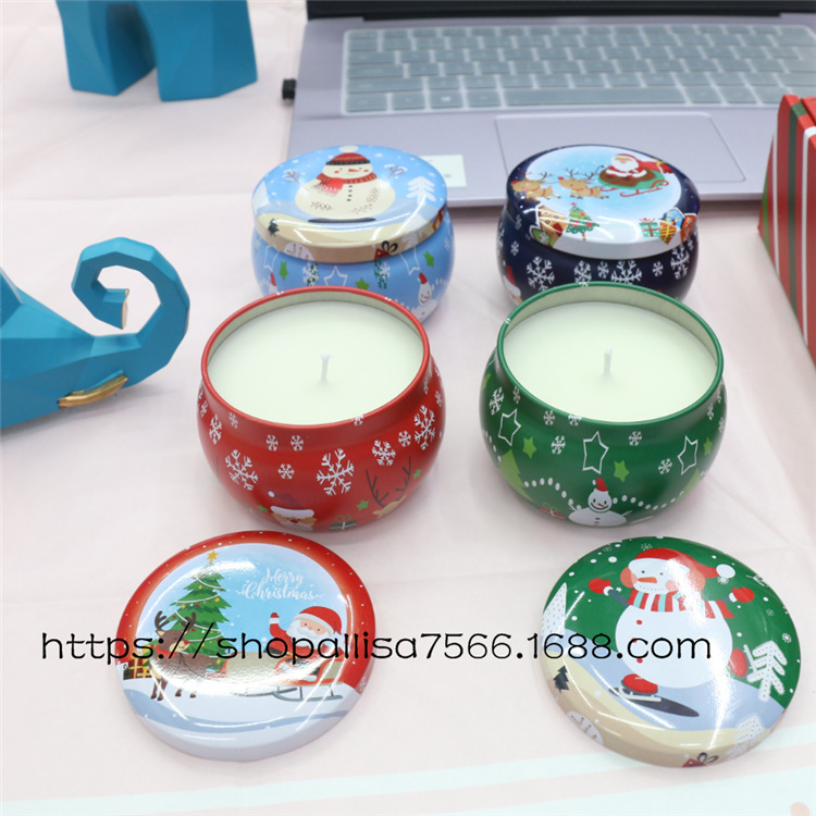 Christmas Creative round Iron Can Aromatherapy Candle Handmade Plant Wax Room Fragrance European and American Export Festival Exclusive Christmas Creative round Iron Can Aromatherapy Candle Handmade Plant Wax Room Fragrance European and American Export Festival Exclusive