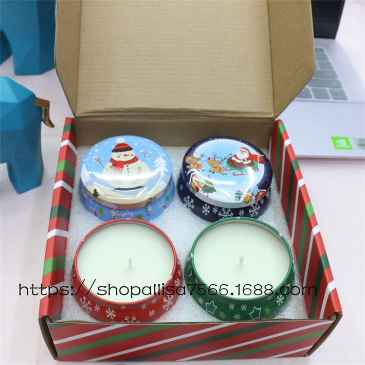 Christmas Creative round Iron Can Aromatherapy Candle Handmade Plant Wax Room Fragrance European and American Export Festival Exclusive Christmas Creative round Iron Can Aromatherapy Candle Handmade Plant Wax Room Fragrance European and American Export Festival Exclusive