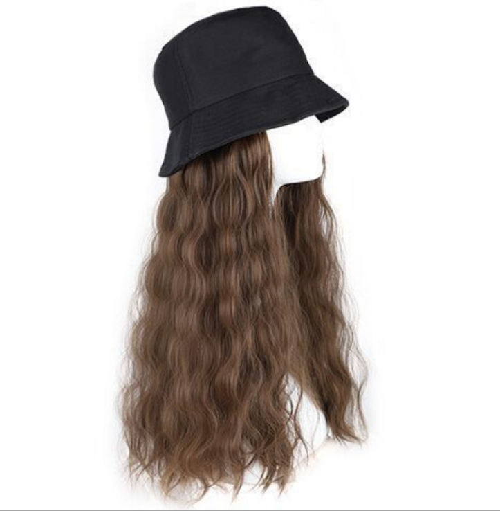 Internet Celebrity Fisherman Hat Wig One Female Fashion Long Curly Hair Big Wave Natural Full-Head Wig Style