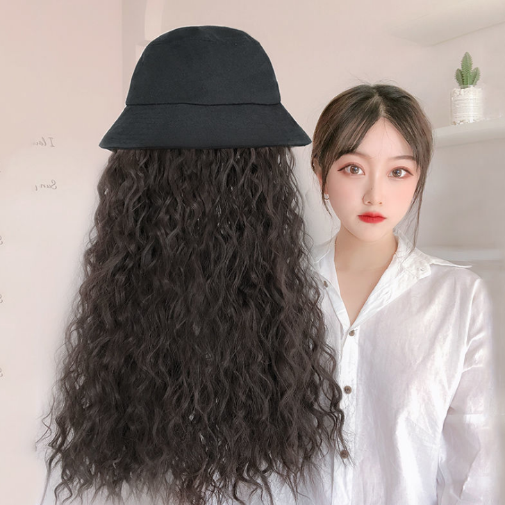 Internet Celebrity Fisherman Hat Wig One Female Fashion Long Curly Hair Big Wave Natural Full-Head Wig Style
