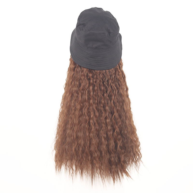 Factory direct selling fisherman&#039;s hat corn perm integral wig women&#039;s wool roll water ripple long curly hair wig