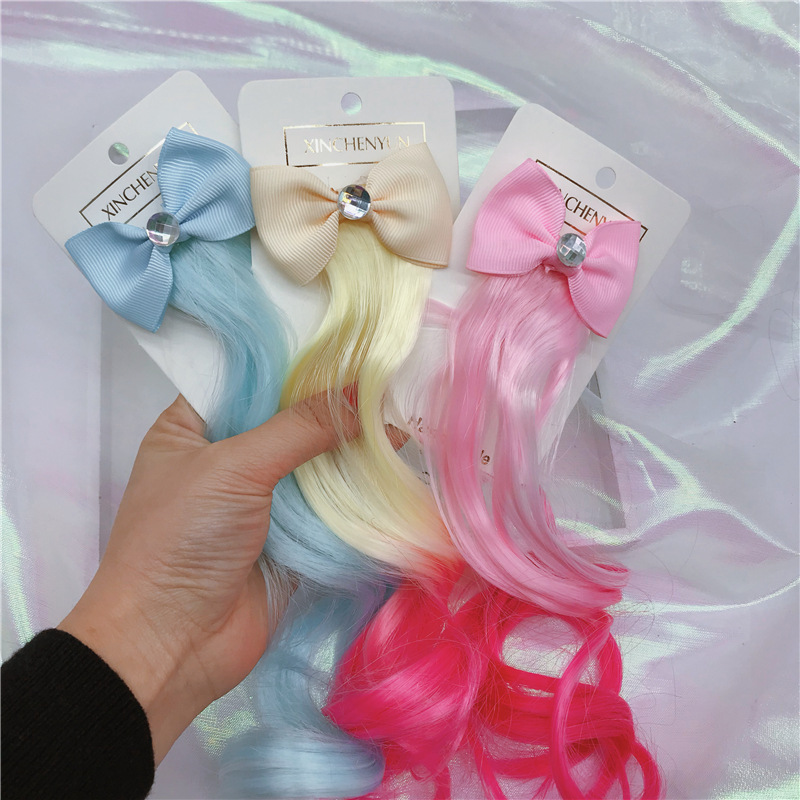 Korean New Bow Wig Barrettes Children&#039;s Wig Hair Accessories Colorful Gradient Braid Curly Hair Hairpin Barrettes