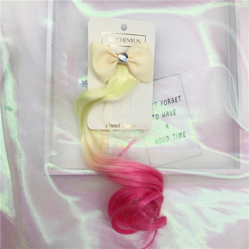 Korean New Bow Wig Barrettes Children's Wig Hair Accessories Colorful Gradient Braid Curly Hair Hairpin Barrettes Korean New Bow Wig Barrettes Children's Wig Hair Accessories Colorful Gradient Braid Curly Hair Hairpin Barrettes