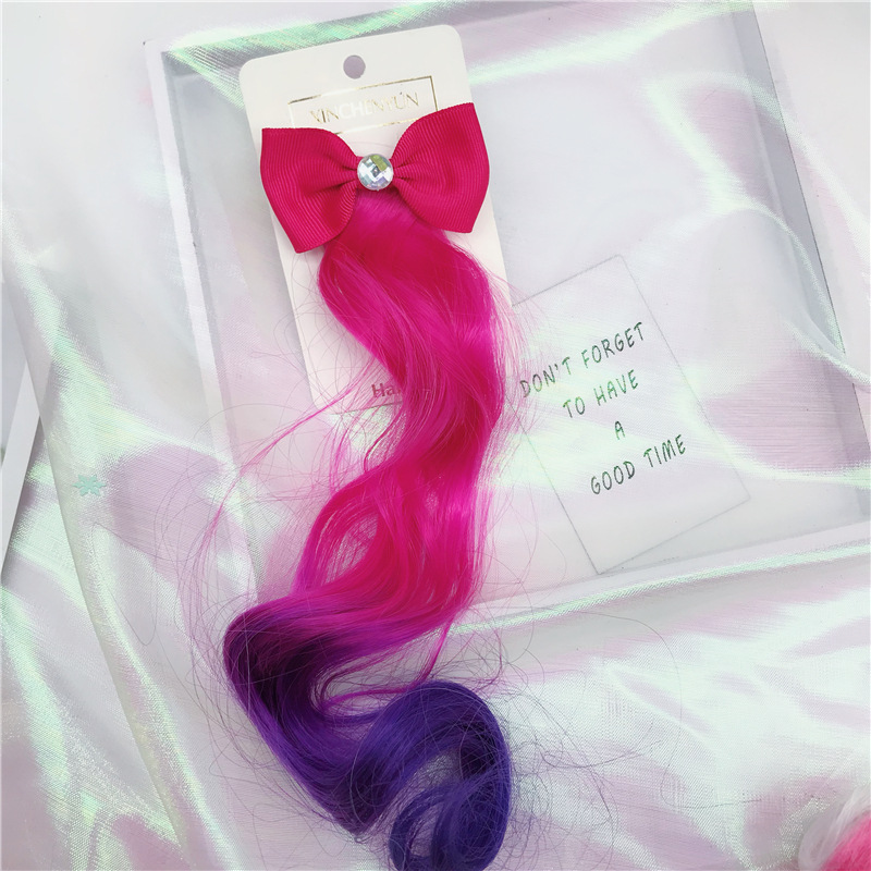 Korean New Bow Wig Barrettes Children's Wig Hair Accessories Colorful Gradient Braid Curly Hair Hairpin Barrettes Korean New Bow Wig Barrettes Children's Wig Hair Accessories Colorful Gradient Braid Curly Hair Hairpin Barrettes