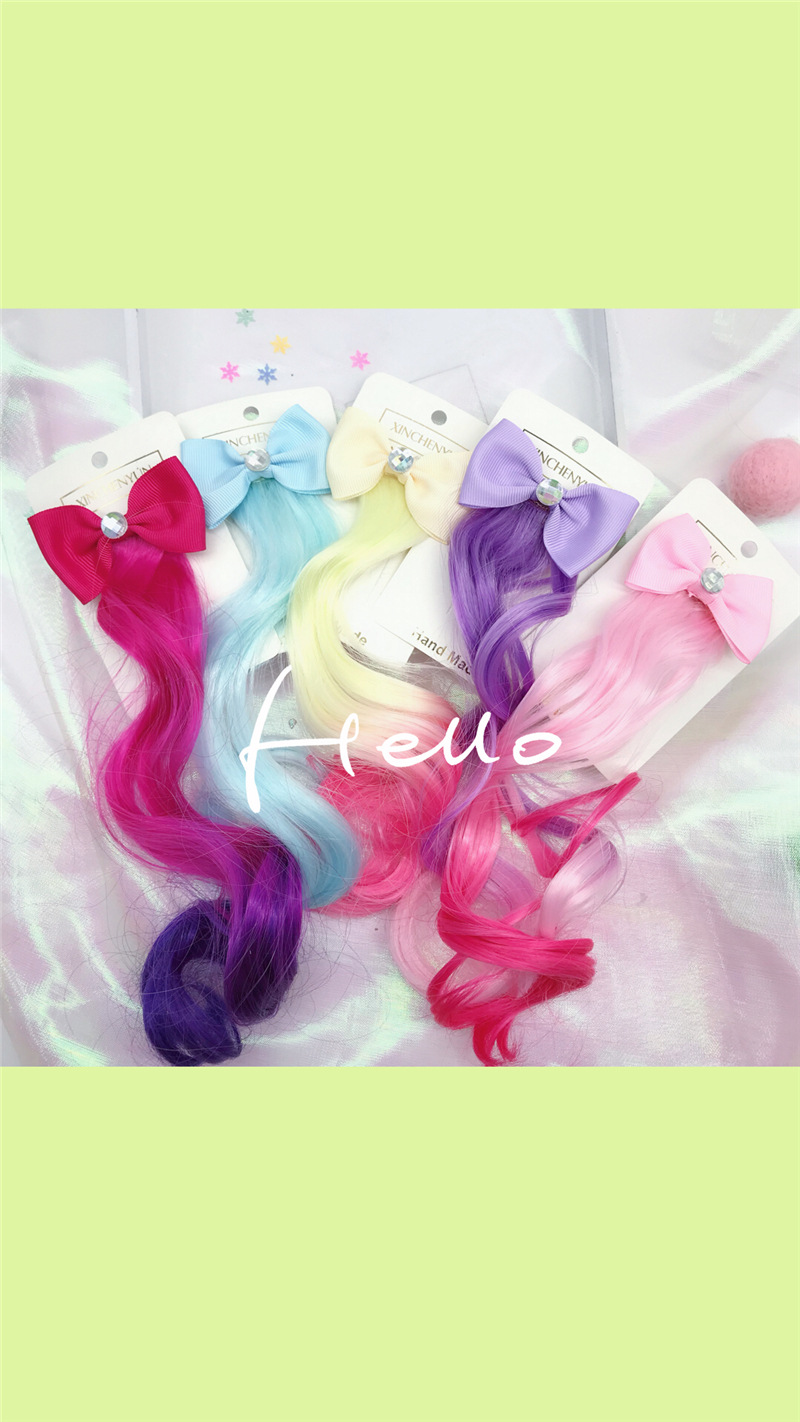 Korean New Bow Wig Barrettes Children's Wig Hair Accessories Colorful Gradient Braid Curly Hair Hairpin Barrettes Korean New Bow Wig Barrettes Children's Wig Hair Accessories Colorful Gradient Braid Curly Hair Hairpin Barrettes