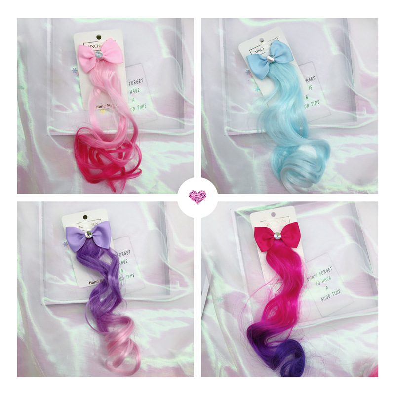 Korean New Bow Wig Barrettes Children's Wig Hair Accessories Colorful Gradient Braid Curly Hair Hairpin Barrettes Korean New Bow Wig Barrettes Children's Wig Hair Accessories Colorful Gradient Braid Curly Hair Hairpin Barrettes