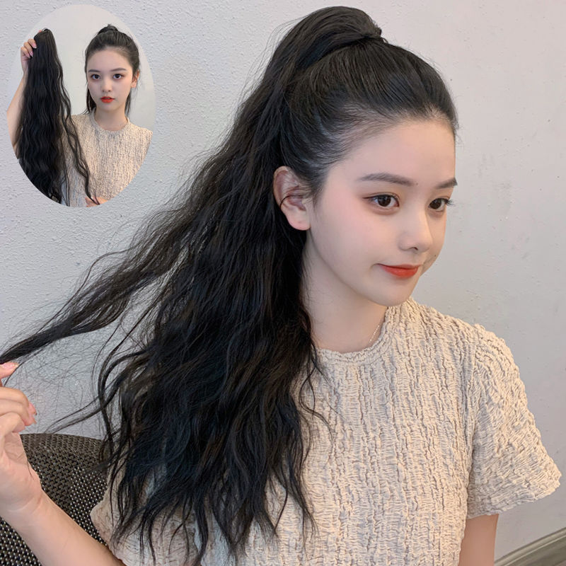 Wig Women&#039;s Long Hair Ponytail Grip Big Wavy Net Red High Ponytail Long Curly Hair Strap Corn Curler Ponytail Braid