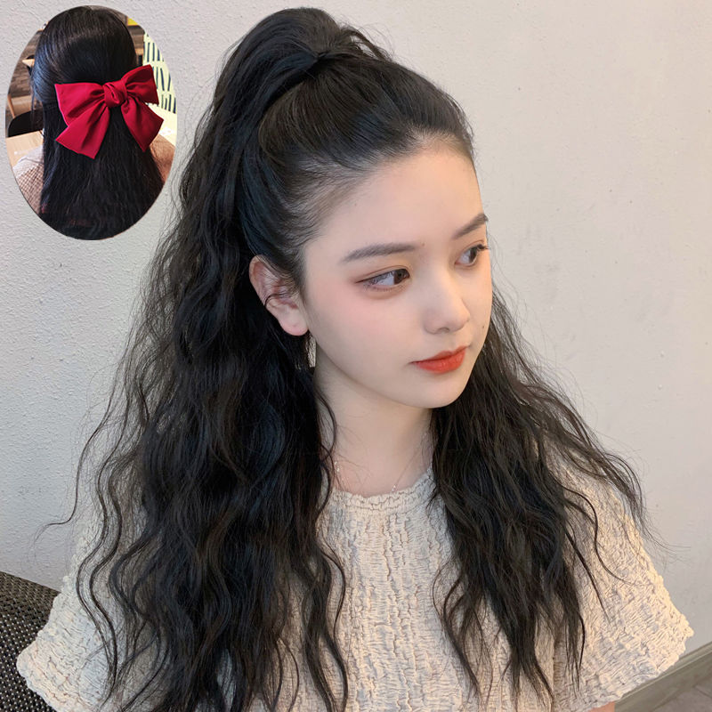 Wig Women&#039;s Long Hair Ponytail Grip Big Wavy Net Red High Ponytail Long Curly Hair Strap Corn Curler Ponytail Braid