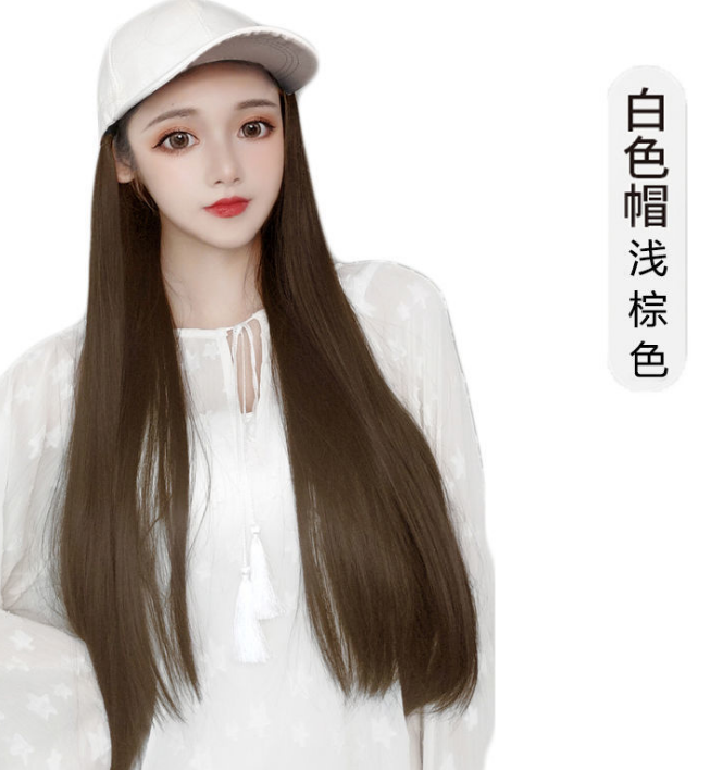 Fashion Long Curly Hair Internet Celebrity Peaked Cap Autumn and Winter Style Natural Full-Head Wig