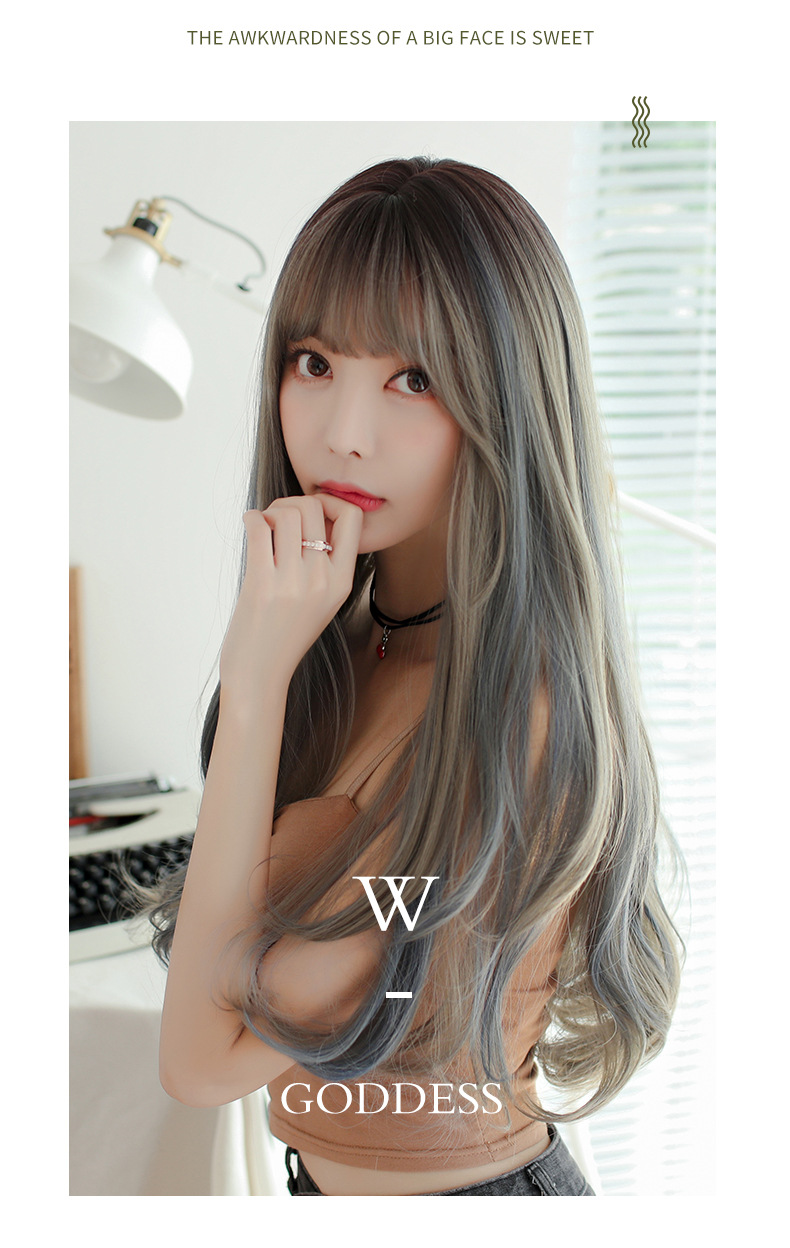Amazon New Japanese and Korean Wig Female Foreign Trade Long Curly Hair Realistic Chemical Fiber High-Temperature Fiber Wig Head Cover Wholesale Amazon New Japanese and Korean Wig Female Foreign Trade Long Curly Hair Realistic Chemical Fiber High-Temperature Fiber Wig Head Cover Wholesale