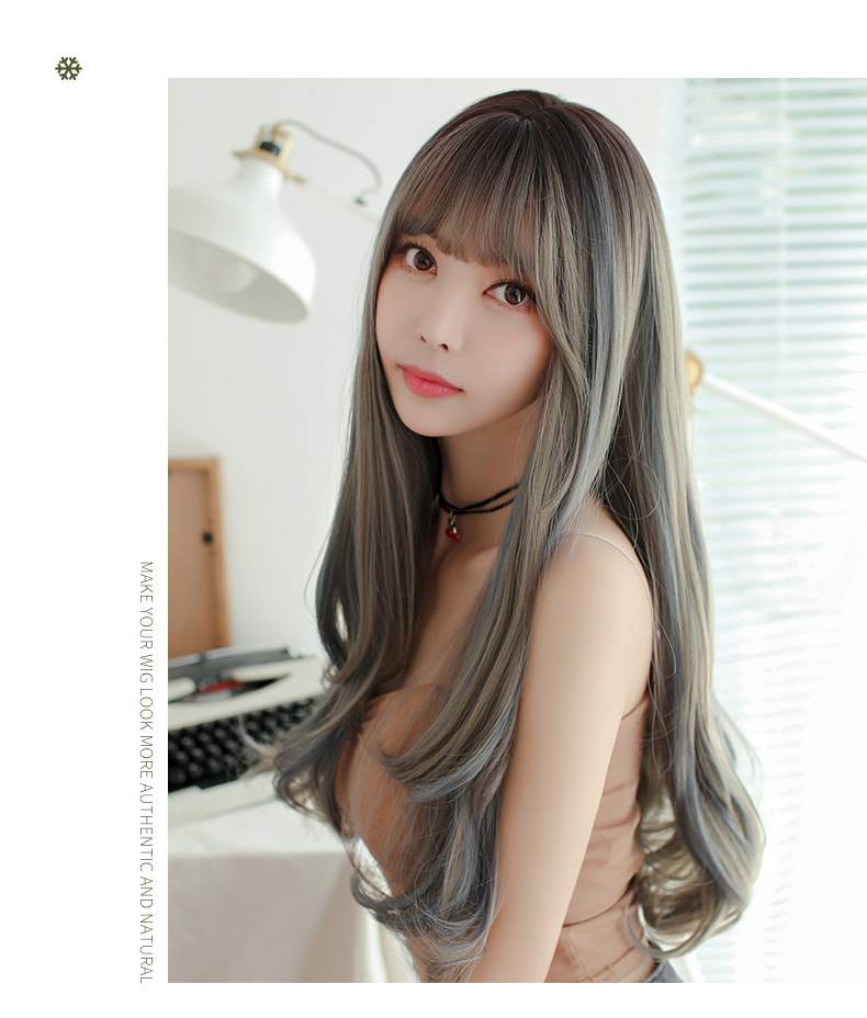 Amazon New Japanese and Korean Wig Female Foreign Trade Long Curly Hair Realistic Chemical Fiber High-Temperature Fiber Wig Head Cover Wholesale Amazon New Japanese and Korean Wig Female Foreign Trade Long Curly Hair Realistic Chemical Fiber High-Temperature Fiber Wig Head Cover Wholesale