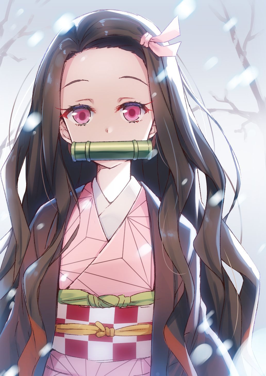 Kimetsu No Yaiba Stove Door Nezuko BA Xun Ningning Cos Anime Long Curly Wig Spot Factory Direct Supply