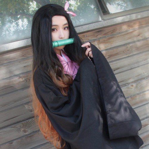 Kimetsu No Yaiba Stove Door Nezuko BA Xun Ningning Cos Anime Long Curly Wig Spot Factory Direct Supply