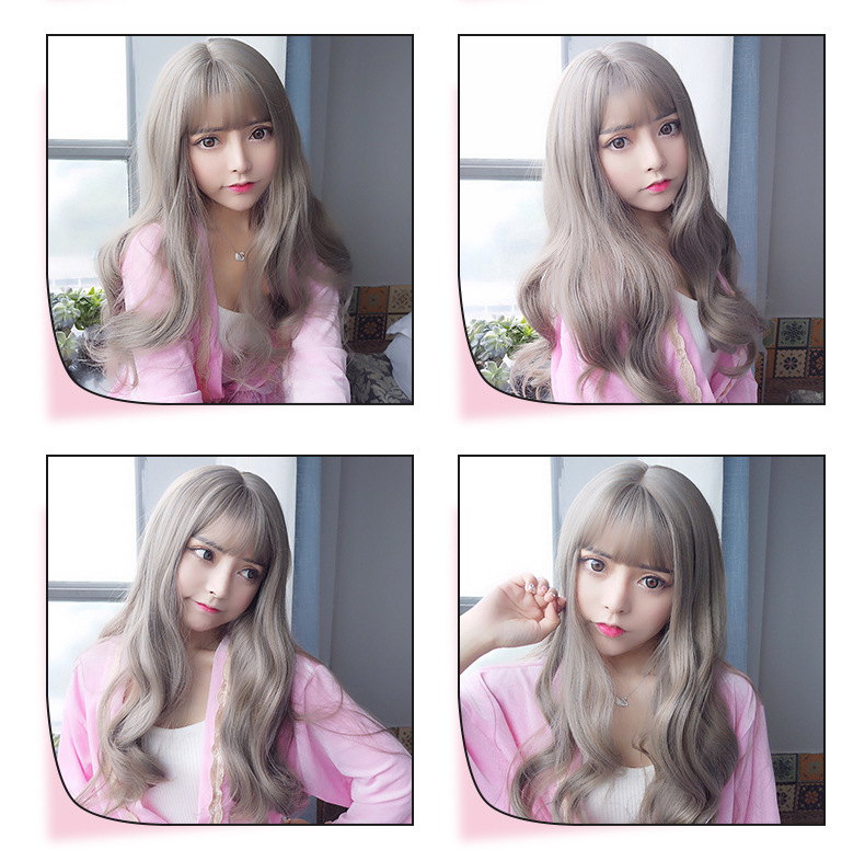 Internet Celebrity Wig Female Long Curly Hair Big Wave Thin Air Bangs Hairstyle Realistic Wig Sheath Full-Head Wig Wholesale Wigs