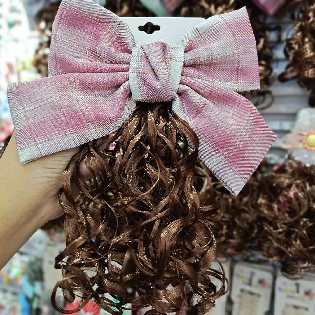 Children's Wig Headwear Bow Hairpin Princess Style Little Girl Big Wave Long Curly Hair Ponytail Girls Hair Accessories Children's Wig Headwear Bow Hairpin Princess Style Little Girl Big Wave Long Curly Hair Ponytail Girls Hair Accessories