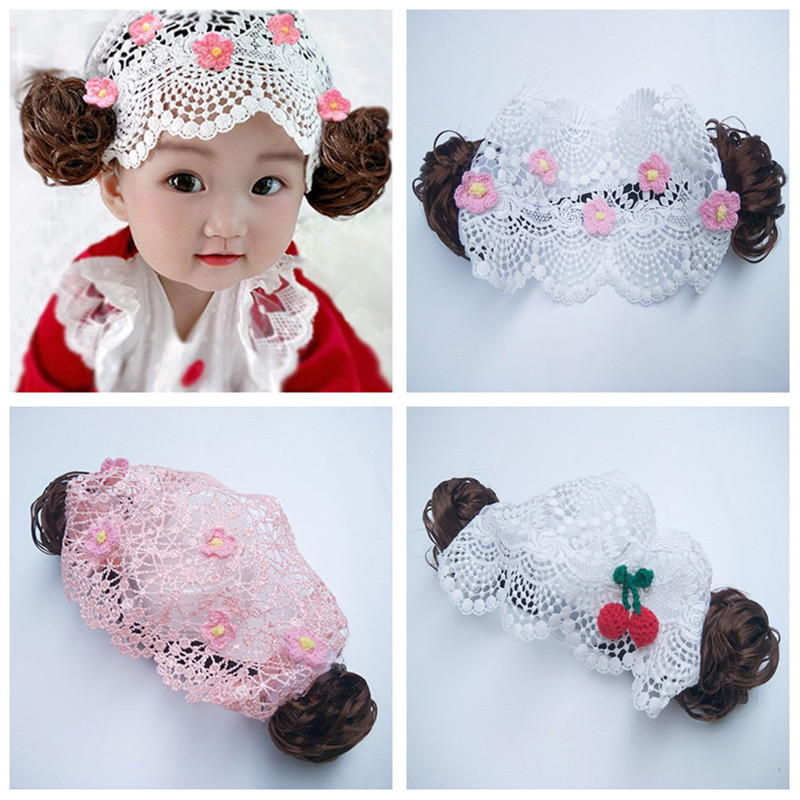 Douyin Online Influencer Same Style Girls' Wig Headdress Children's Bangs Hair Band Flower Bow Tie Curly Wig Hair Band
