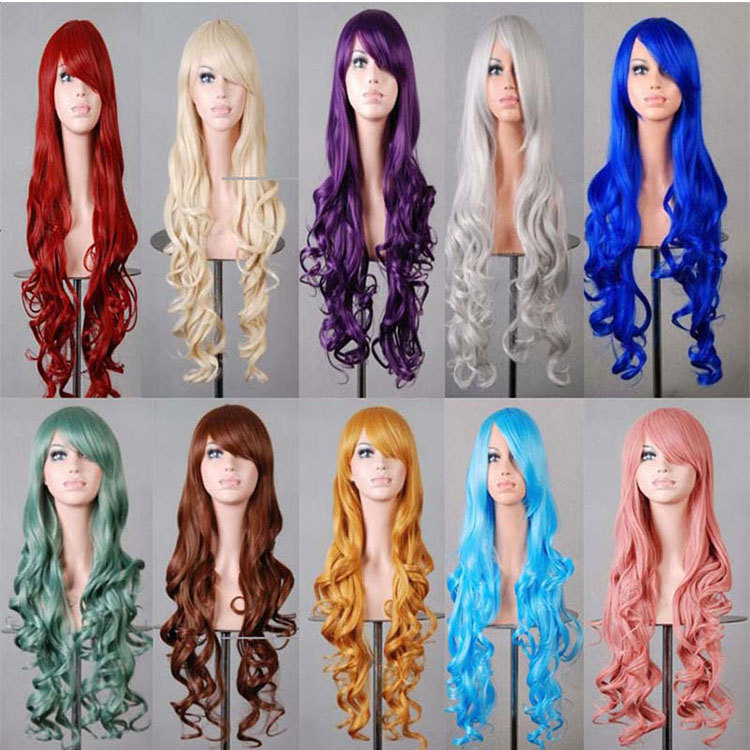 European and American Popular Color Wig Harajuku Style 80cm Long Curly Hair Cosplay Anime Wig Cheap Wholesale