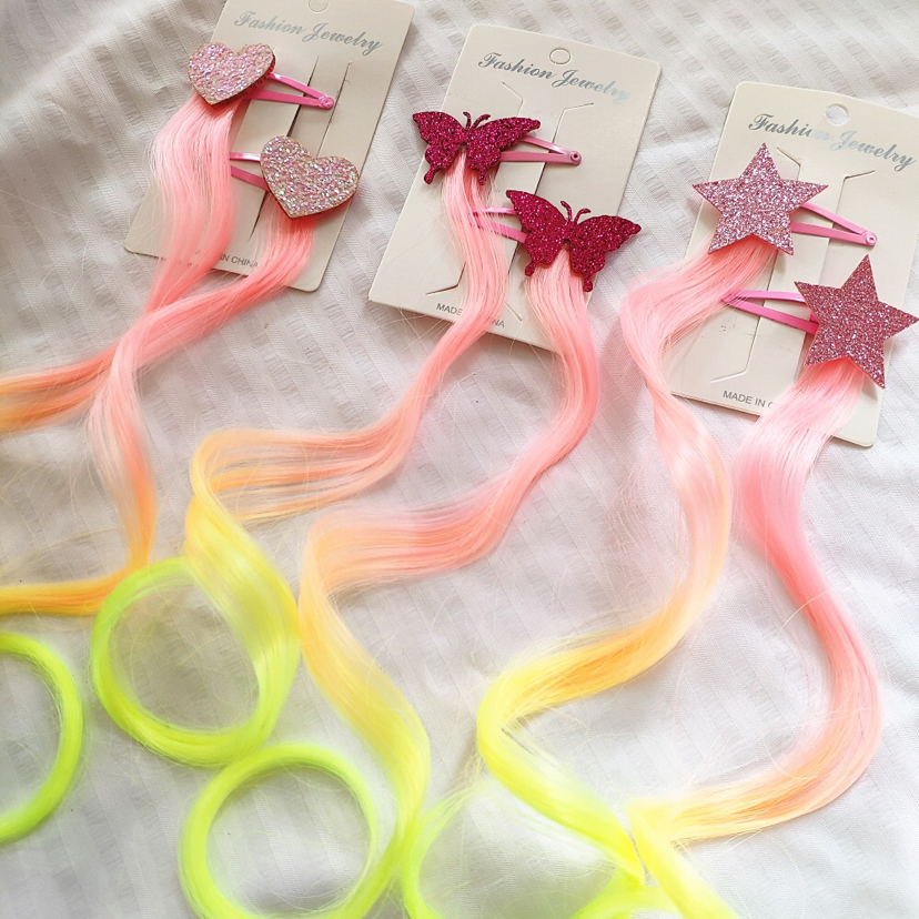 Korean Style Children&#039;s Dyed Gradient Color Wig Hair Accessories XINGX Butterfly Love Pink and Yellow Curly Hair a Pair of Hairclips Baby Headdress