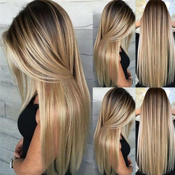 European And American Mid-End Women &#039;S Long Straight Hair Dyed Rose Net Wig Women &#039;S Foreign Trade European And American Style Wig Wholesale