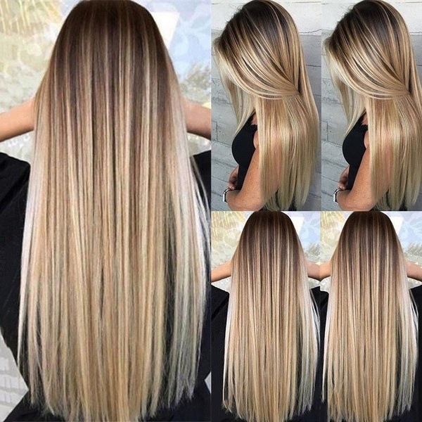 European And American Mid-End Women &#039;S Long Straight Hair Dyed Rose Net Wig Women &#039;S Foreign Trade European And American Style Wig Wholesale