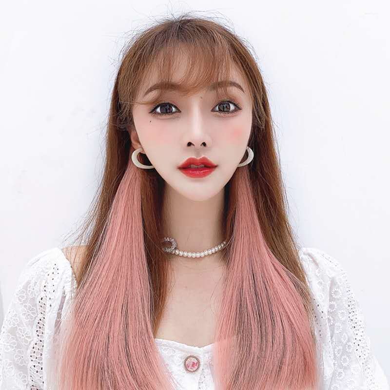 New Ear-Hanging Dyed Wig Set Long Straight Hair Color Breathable One-Piece Hair Extension Artificial Heart Machine Highlight Wig for Women