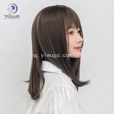 2021 New Korean Style Mid-Length Wig Pick Dyed Wig Sheath Fashion Female Full-Head Wig Wig Factory in Stock