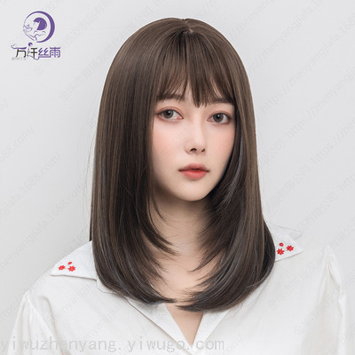 2021 New Korean Style Mid-Length Wig Pick Dyed Wig Sheath Fashion Female Full-Head Wig Wig Factory in Stock