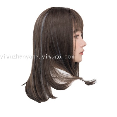 2021 New Korean Style Mid-Length Wig Pick Dyed Wig Sheath Fashion Female Full-Head Wig Wig Factory in Stock