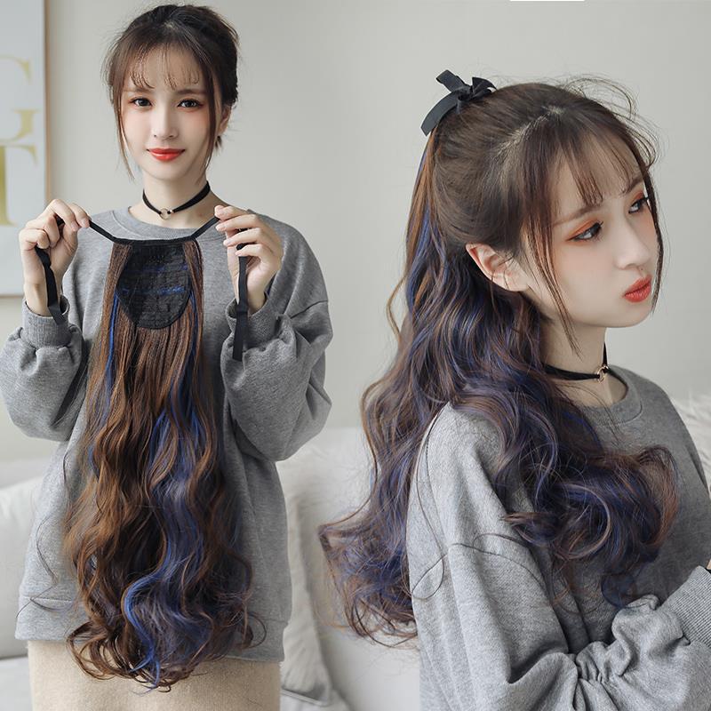 Natural Tie-Type Dyed Long Hair Braid Long Ponytail Women&#039;s Big Wave Curly Hair Wig Women&#039;s High Ponytail Wig