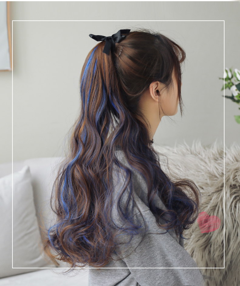 Natural Tie-Type Dyed Long Hair Braid Long Ponytail Women's Big Wave Curly Hair Wig Women's High Ponytail Wig