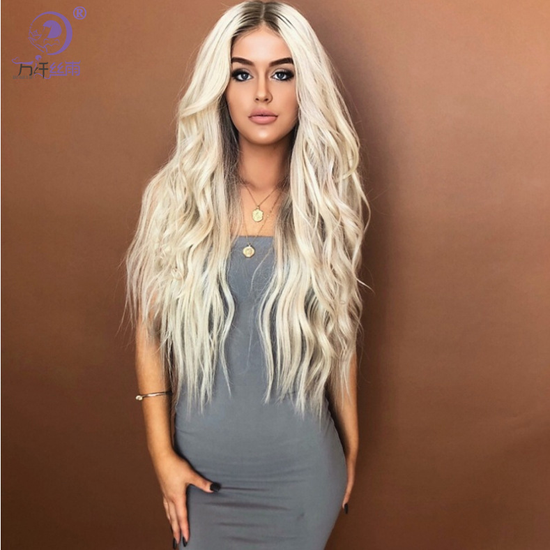 AliExpress Hot Selling European and American Dyed Wig Middle Length Large Wavy Long Curly Hair Rose Net High-Temperature Fiber Micro-Roll Spot