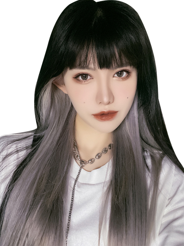 Color EarHanging Dyed Long Straight Hair Highlighting Gradient OnePiece Hair Extension Seamless Invisible Wig Set