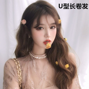 Color EarHanging Dyed Long Straight Hair Highlighting Gradient OnePiece Hair Extension Seamless Invisible Wig Set