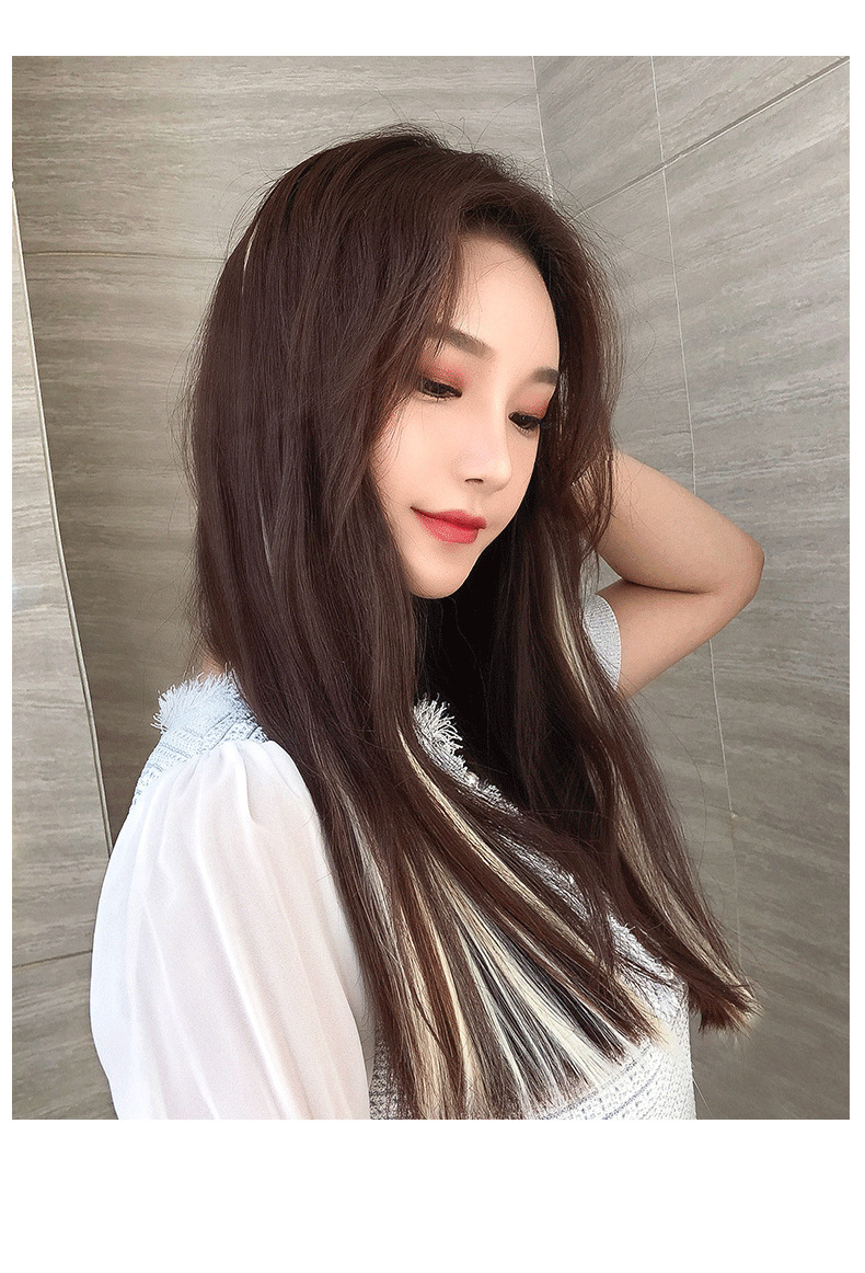 Color EarHanging Dyed Long Straight Hair Highlighting Gradient OnePiece Hair Extension Seamless Invisible Wig Set