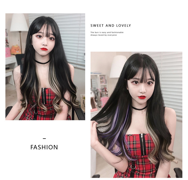 Color EarHanging Dyed Long Straight Hair Highlighting Gradient OnePiece Hair Extension Seamless Invisible Wig Set
