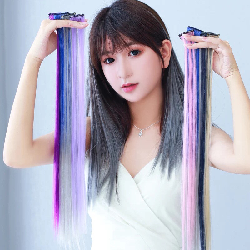 Colorful Ear-Hanging Dyed Wig Set Seamless One-Piece Hairpin Girl Side Clip Japanese and Korean Hair Accessories 2021 Head Accessories