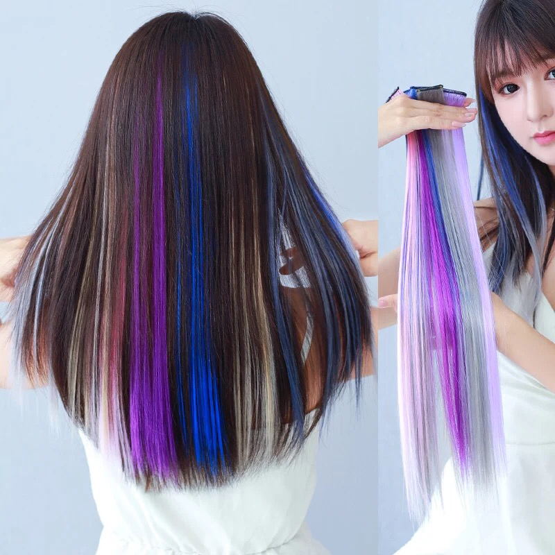 Colorful Ear-Hanging Dyed Wig Set Seamless One-Piece Hairpin Girl Side Clip Japanese and Korean Hair Accessories 2021 Head Accessories