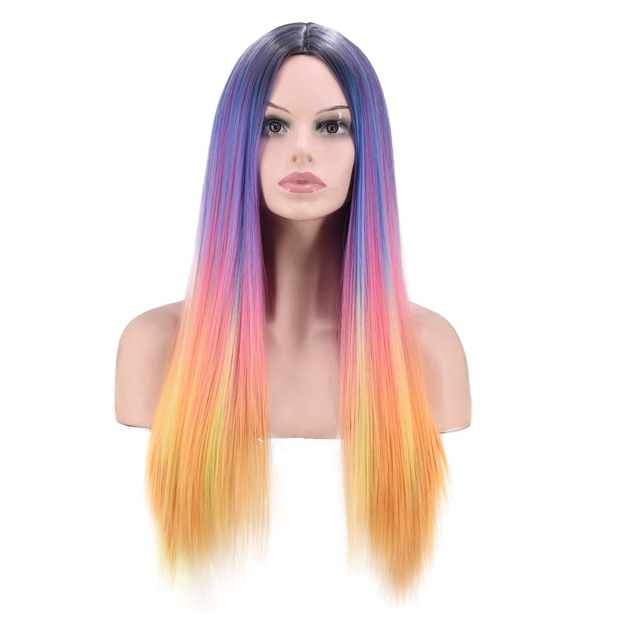 European and American New Four-Color Dyed Gradient Wig Long Straight Hair Hot Selling Fashion Ladies Center-Parted Wig, Factory Direct Sales