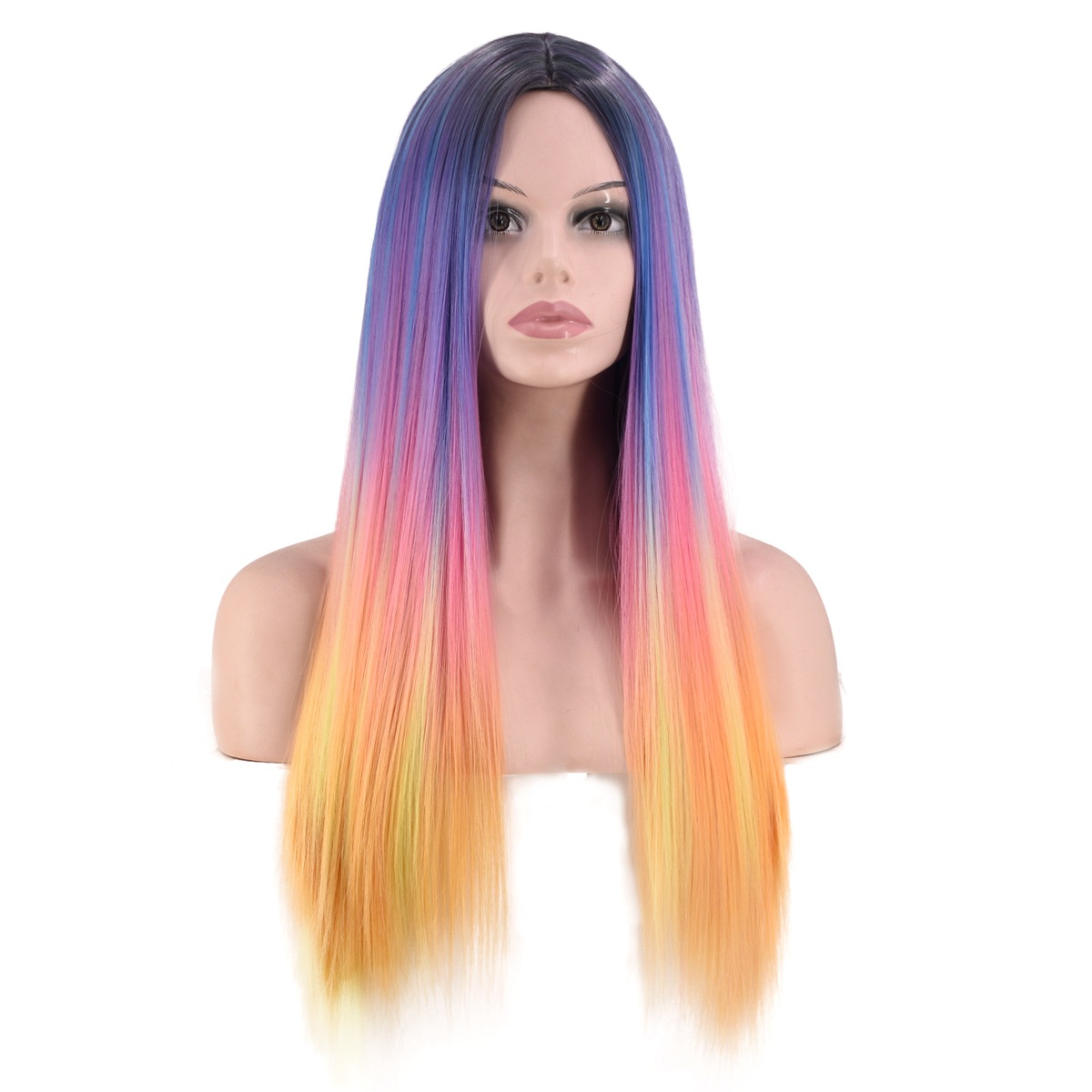 European and American New Four-Color Dyed Gradient Wig Long Straight Hair Hot Selling Fashion Ladies Center-Parted Wig, Factory Direct Sales