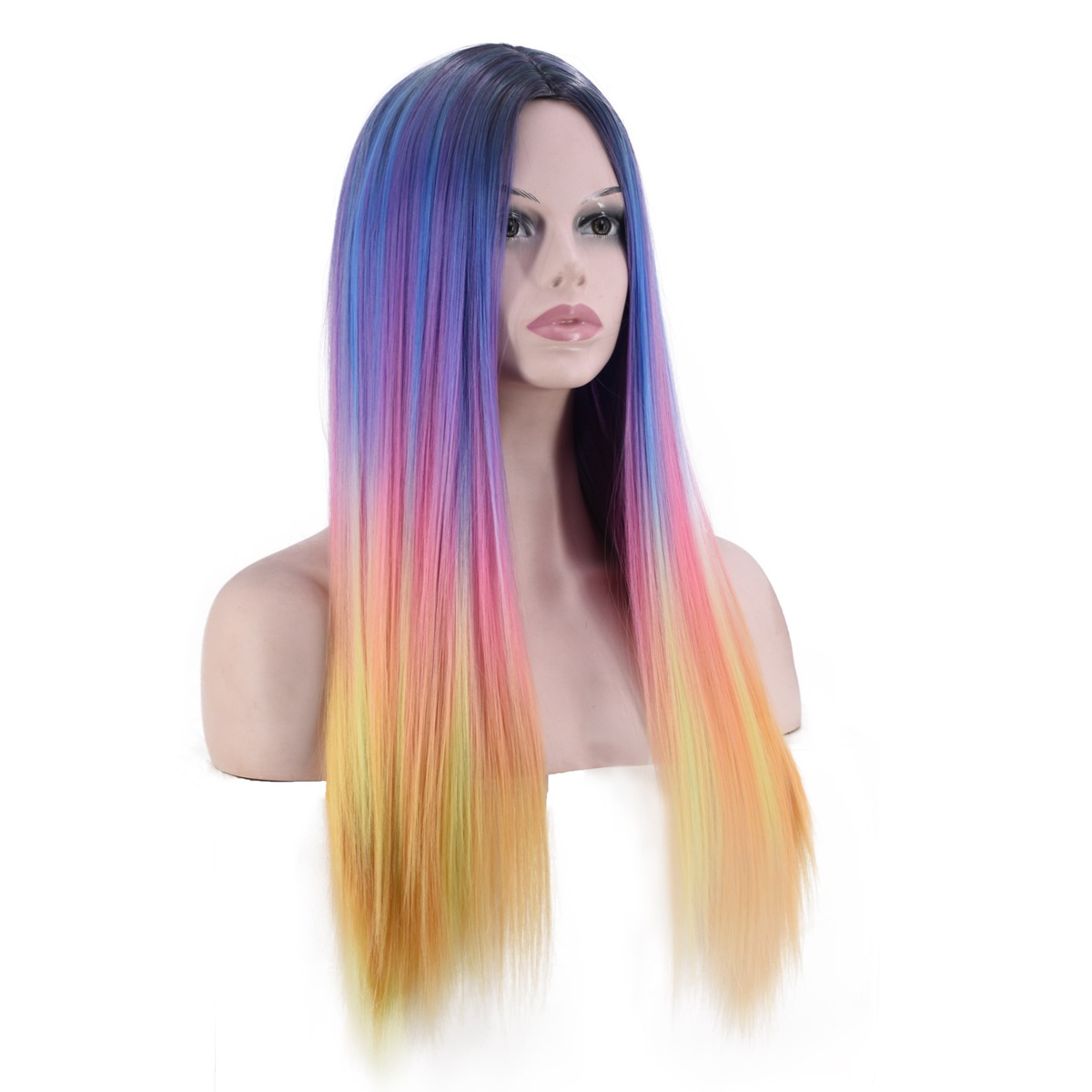 European and American New Four-Color Dyed Gradient Wig Long Straight Hair Hot Selling Fashion Ladies Center-Parted Wig, Factory Direct Sales