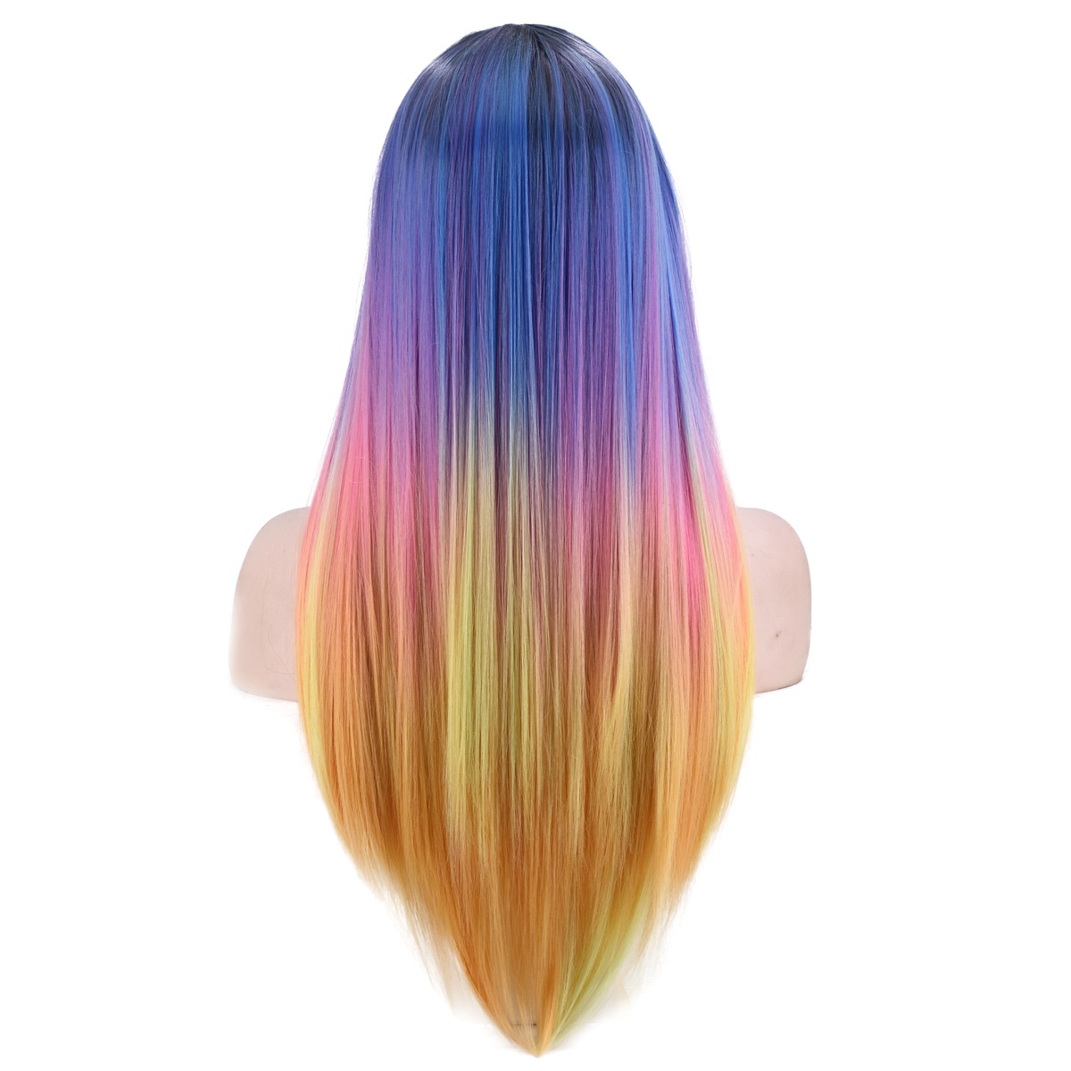 European and American New Four-Color Dyed Gradient Wig Long Straight Hair Hot Selling Fashion Ladies Center-Parted Wig, Factory Direct Sales