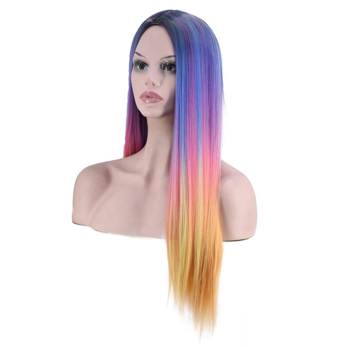 European and American New Four-Color Dyed Gradient Wig Long Straight Hair Hot Selling Fashion Ladies Center-Parted Wig, Factory Direct Sales