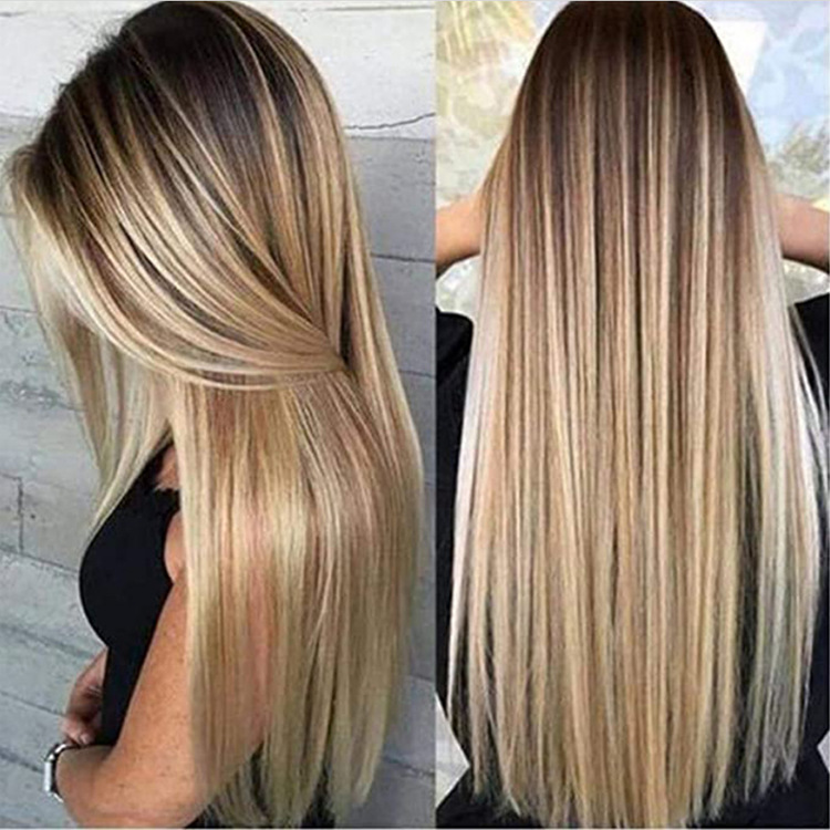 New Europe and America Cross Border Wig Female Fashion Dyed Black Gradient Long Straight Hair High-Temperature Fiber One Piece Dropshipping