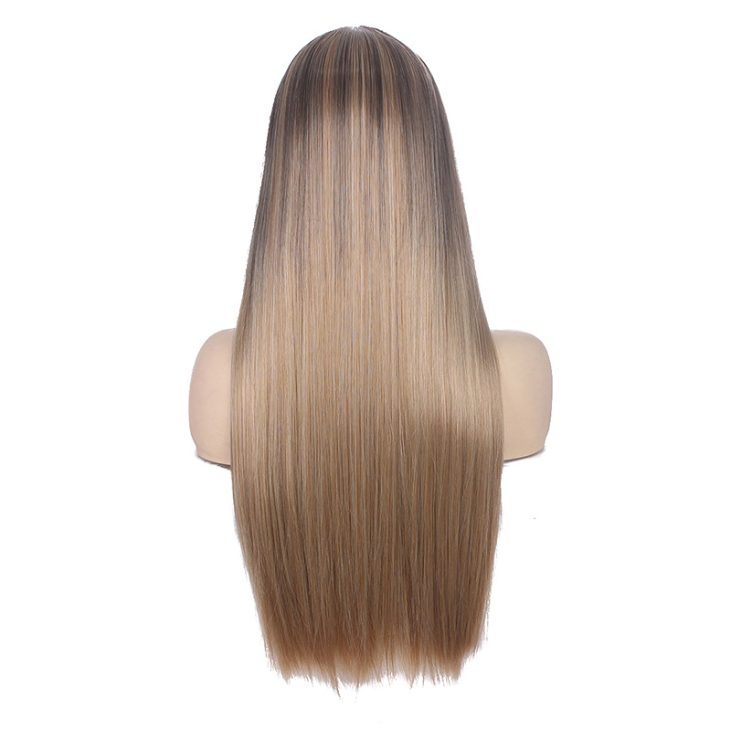 New Europe and America Cross Border Wig Female Fashion Dyed Black Gradient Long Straight Hair High-Temperature Fiber One Piece Dropshipping