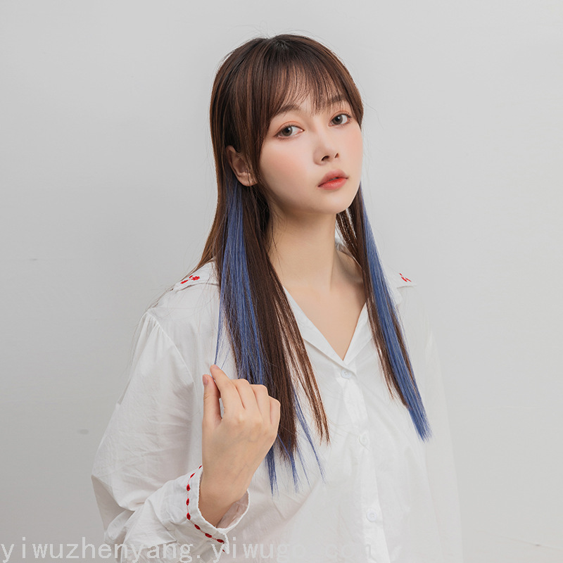 Matte High-Temperature Fiber Hanging Ear Dyed Wig Set Long Hair Highlight Dyed Color Hair Extension One Piece Seamless Hanging Ear Hair Extension